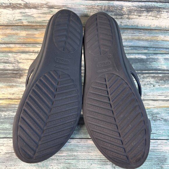 Crocs Sanrah Slide Sandal Womens Sz 11 Black Rubber Wedge Slip On Comfort Casual - Picture 7 of 11